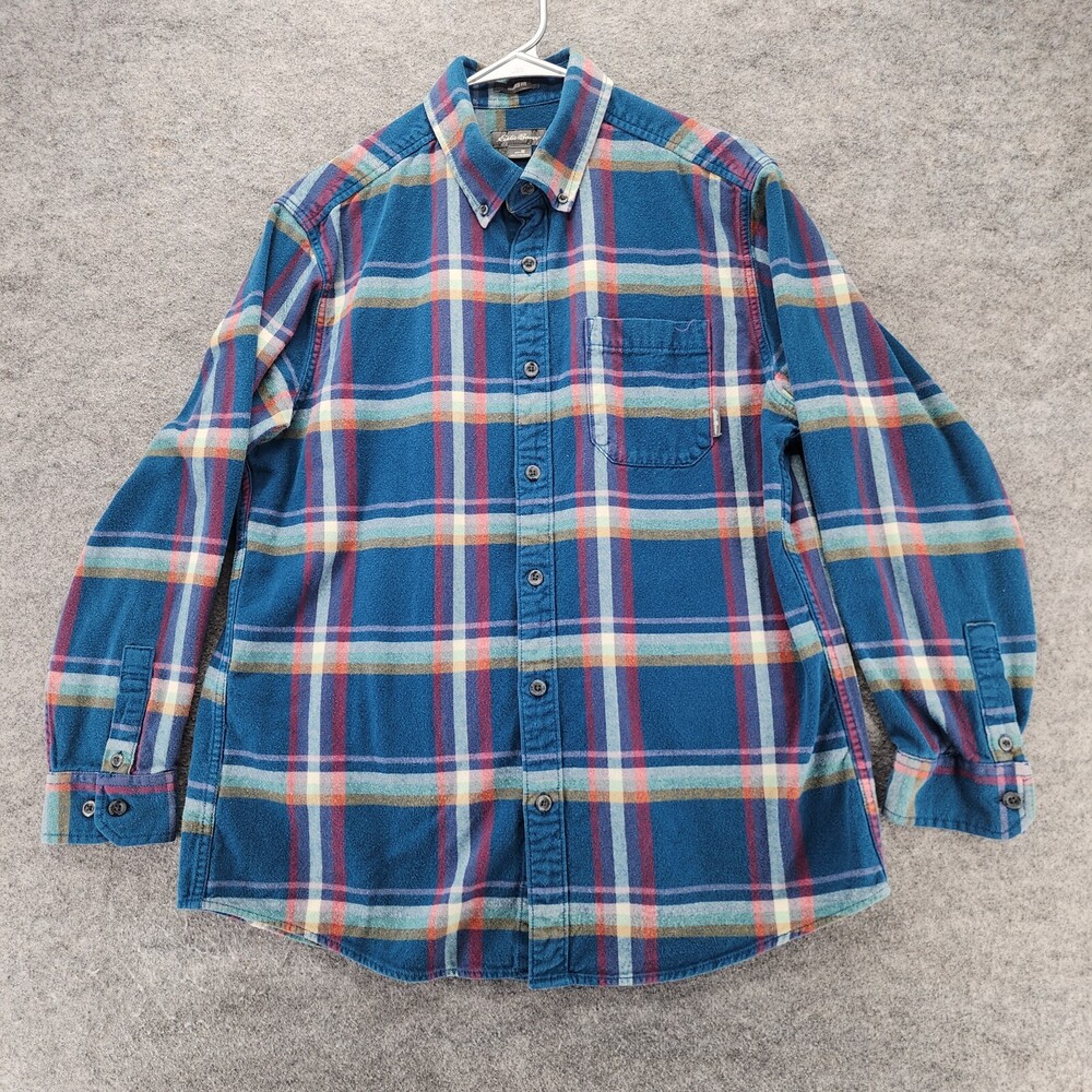 Eddie Bauer Shirt Mens Medium Button Down Relaxed Blue Plaid Flannel